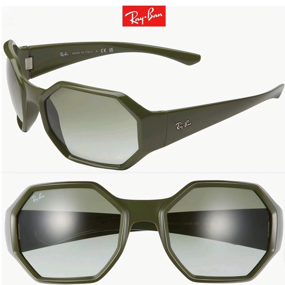 NWTs Ray-Ban Olive Green Octagon Sunglasses with Case 59mm Unisex 100% UVA/UVB - Picture 6 of 6